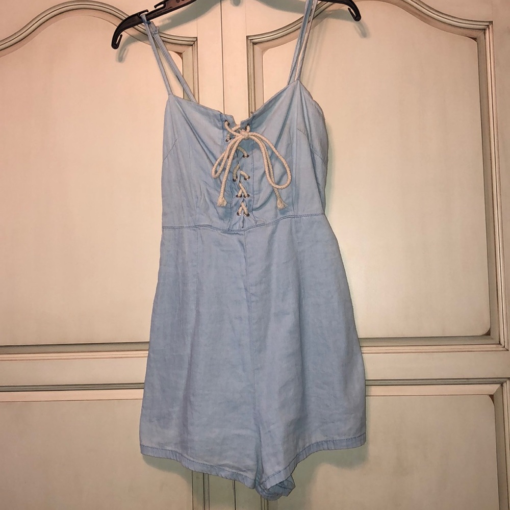 Light Blue Romper with white tie